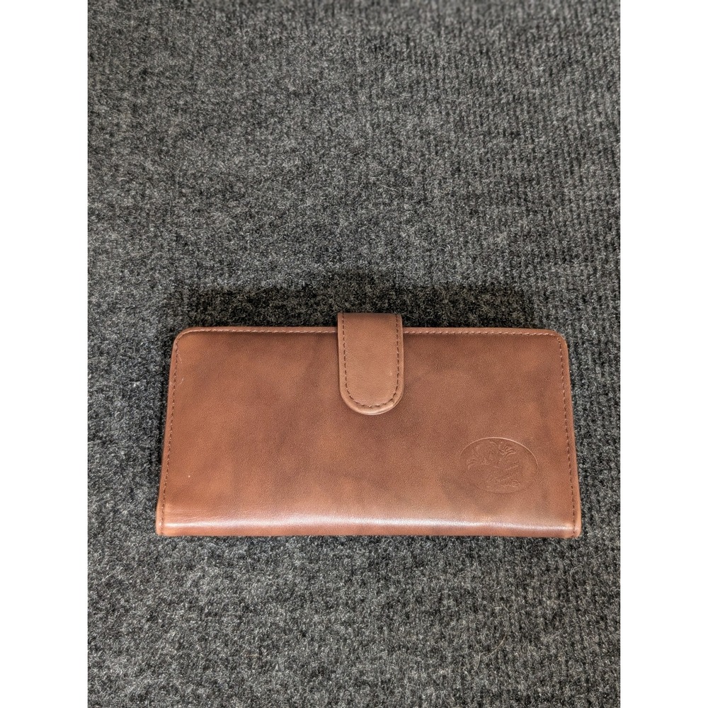 Buxton Clutch Wallet Womens OS Brown Excellent Genuine Leather Tab Closure